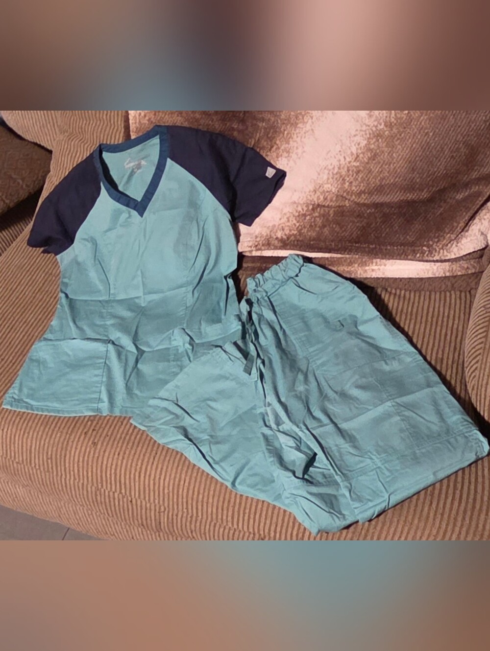 Teal and Navy Buttersoft Medical Scrub Set, Small